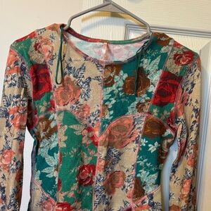 Free People Multicolor Floral Long Sleeve Top